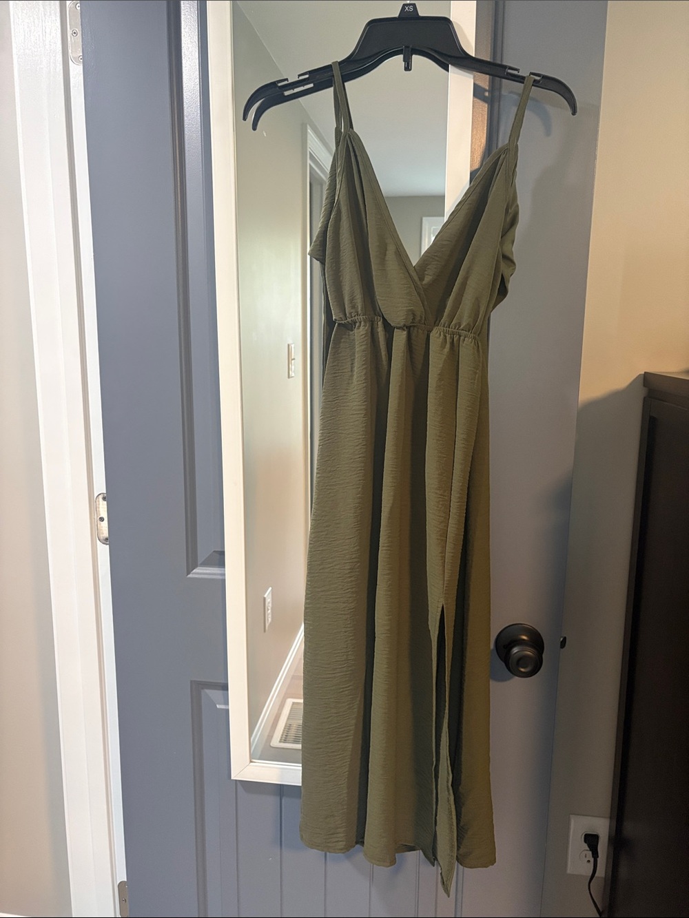 Olive Green V-Neck Maxi Dress - Sleeveless, Flowing Silhouette